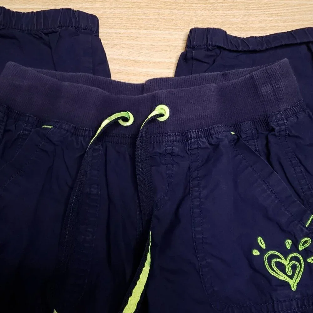 Justice Girls Navy Capri Pants Lime Green Trim 10